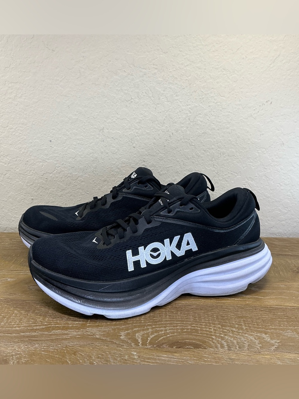 Hoka Bondi 8 Black and White Sneakers Womens Size 8.5B